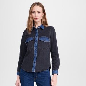 VERONICA BEARD Noah Color Block Denim Shirt Size 0 In  Blue Star Colorblock